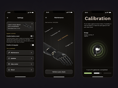 Bionic Nova Settings 3d dark design interface med medtech mode render settings tech ui ux