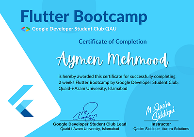 Certificate Design for Flutter Bootcamp graphic design