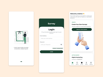 Survey Mobile Application - UI Design android app branding creative dashboard design life get started ios app login onboarding survey app trending typography ui design uilife ux design welcome