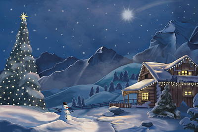 theater backdrop, winter scenery background illustration scenery