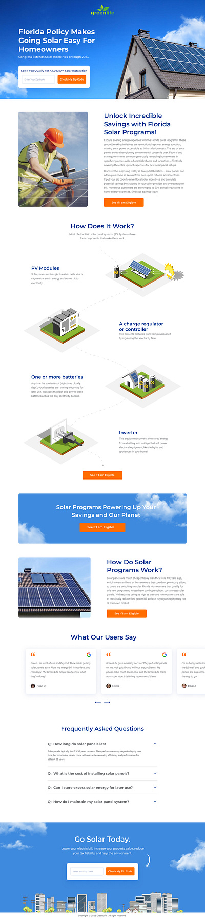 Page for Solar Company landing page ui ux