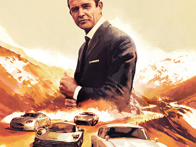 James Bond 2d bond cars cinematic digital editorial film folioart illustration juan esteban rodriguez luxury magazine cover
