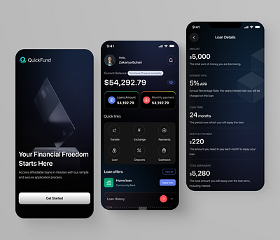 QuickFund - Loan mobile app banking banking app design finance financeapp fintech fintech app interface loan loan app product design ui ui design uiux uiux design ux ux design