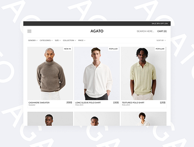 AGATO - Products page design brand branding clean design ecommerce graphic design landing page luxury minimalism modern online store product products page shop store ui ui uidesign uiux design web website