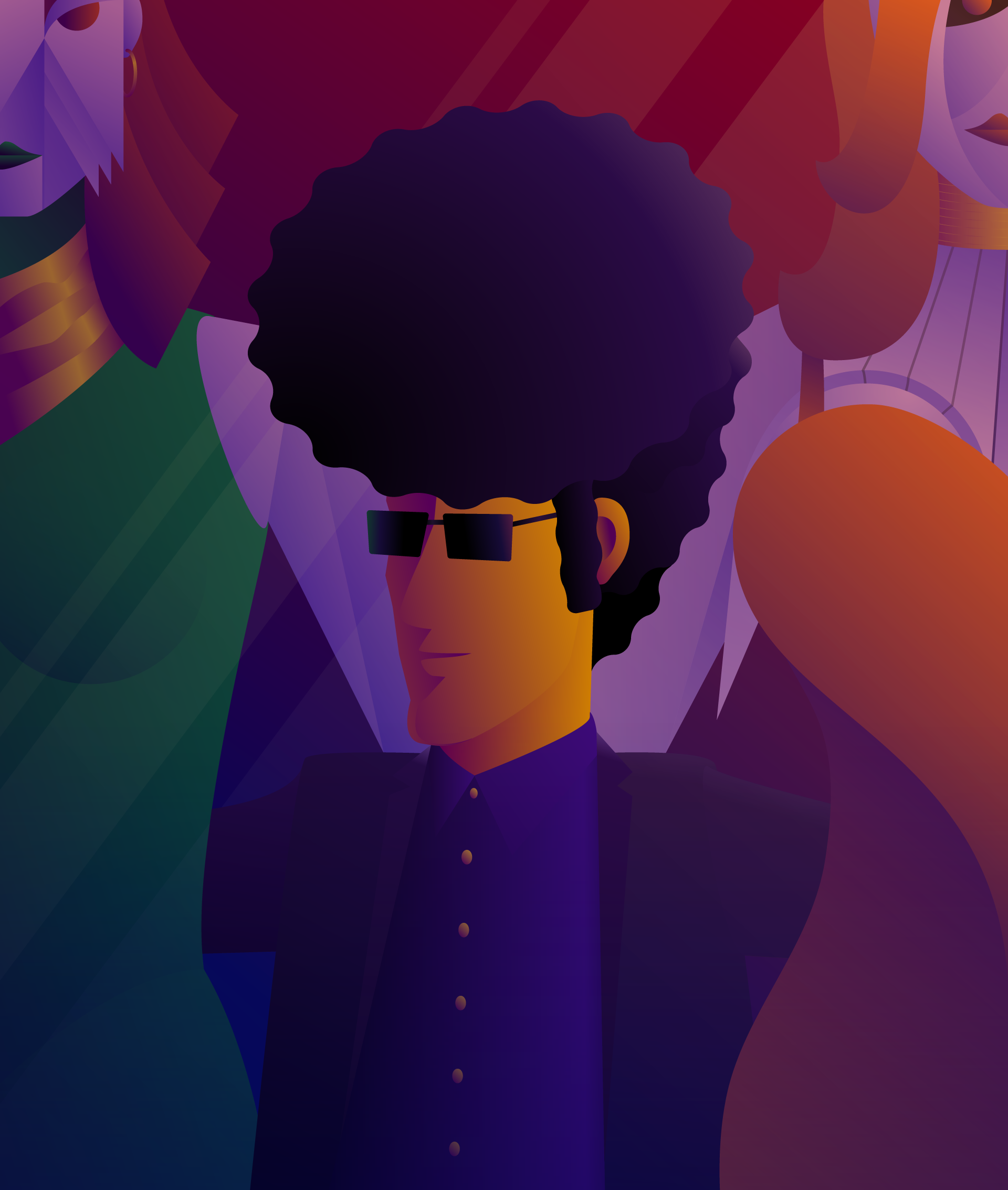 Robots among us. 6 gradient hair illustration illustrator man robot suit woman