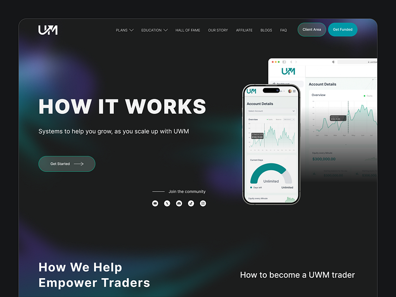 UI Subpage business button cyan dark design desktop gradient header hero interface prop firm screenshot social media subpage trading transparent ui ux violet website