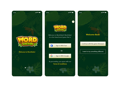 Word SAFARI Game App Interface app ui design app ui ux design login interface login ui login ui ux mobile app design mobile app splash onboarding ui sign up ui splash interface