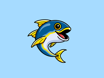 Tuna Illustration cartoon character dynamic fish food fun happy illustration jumping laughing mascot mascot logo ocean playful protein seafood smile smiling tuna water