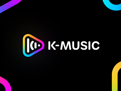 K-Music Radio Logo air audio branding broadcast creative logo flow gradient logo k logo modern logo monogram multicolored music music industry play radio sound design triangle vivid colors waves