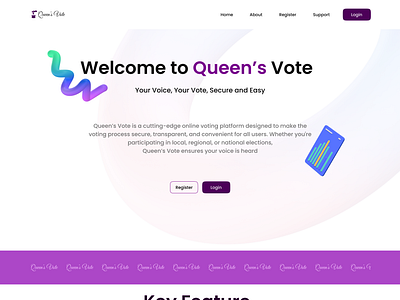 Queen's Vote application election landing page purple purple aesthetics ui voters voting web3 website