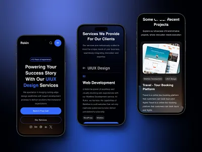 Rokin.io - Mobile Version app app design dark dark mode dark ui design agency digital agency digital marketing mobile mobile design ui