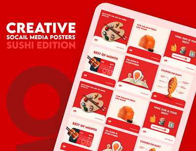 OM SUSHI socail media posts branding graphic design