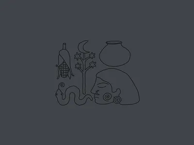 Lunar offering botanical conectaron corn earth land moon mystical nature plants snake spiral stars universe vase woman