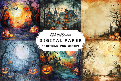 Watercolor Old Halloween Background commercial use art