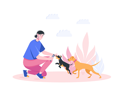 Woman With Her Dogs 2D Vector Ilustration 2d concept cute digital art dog dogs flat flat style illustration minimalism mobile app modern art nature pets social media woman