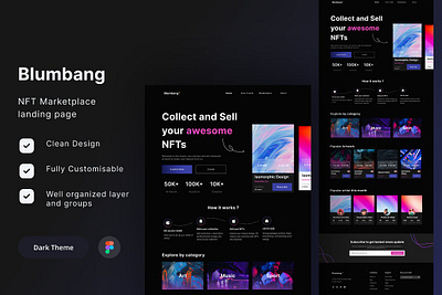 NFT Marketplace Landing Page clean design dark mode landing page nft nft marketplace landing page nft website ui kit ui ux web