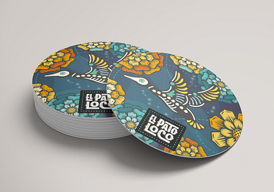 Coasters for El Pato Loco bar bird coasters design dia de muertos floral illustration vector art
