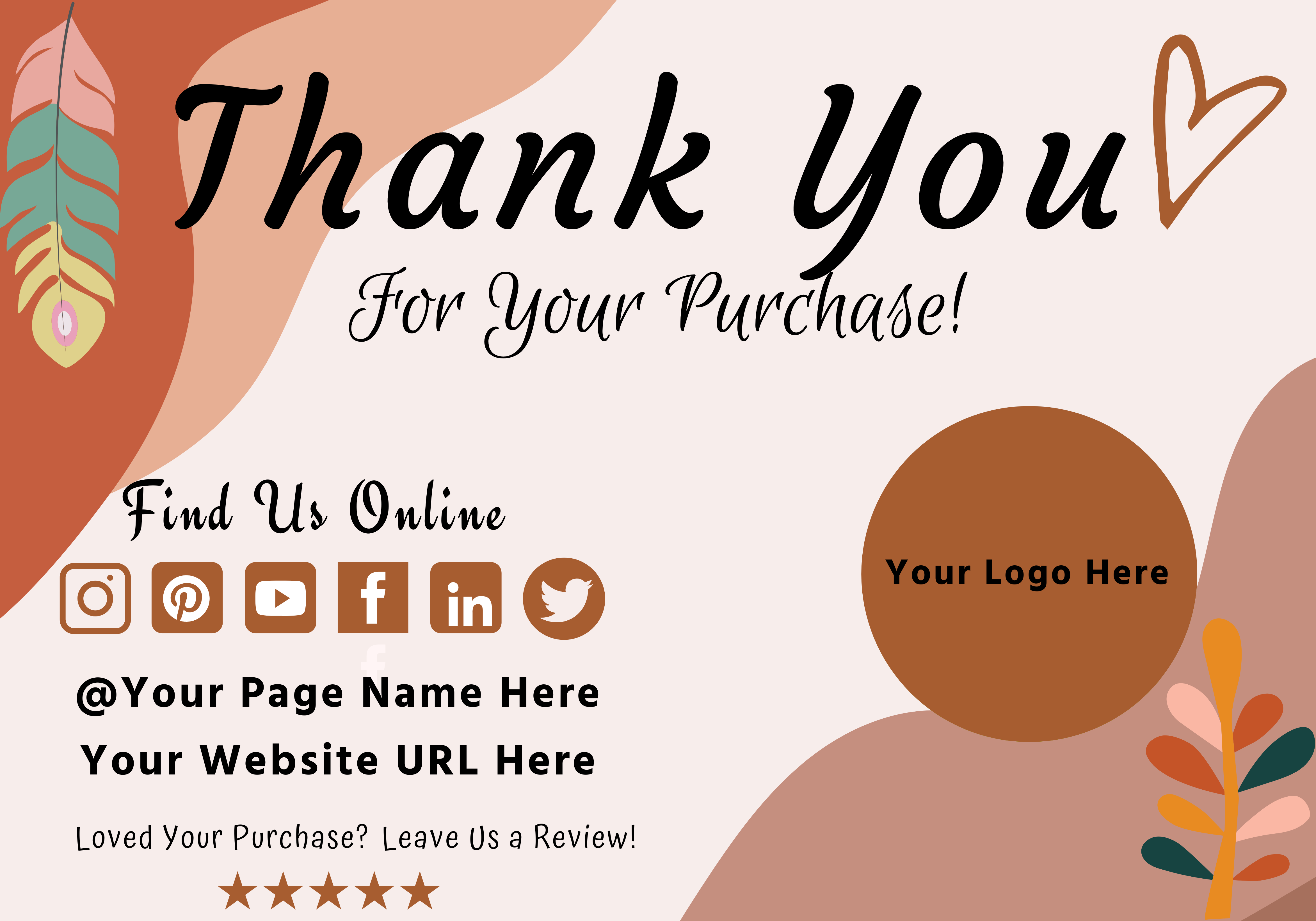 Business Thank You Card. Bohemian Themed. Editable File For Sell advertising bohemian business card design canva design card design design editable thank you card package insert card template