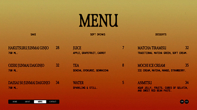 Menu Drinks Website Design branding graphic design menu page restaurant webdesign