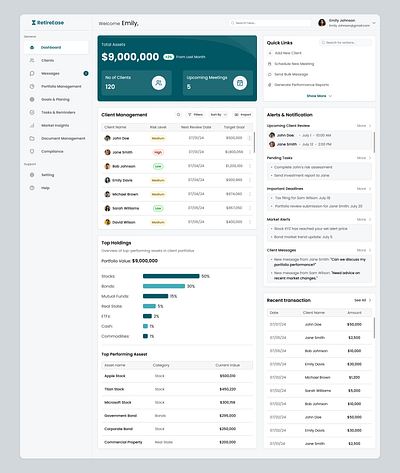 Retire Ease Dashboard assets branding dailyui dashboard design figma finance financial advisor graphic design illustration logo retire retirement plan ui ux vector