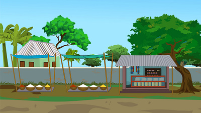 Indian village market background for cartoon #animation #art 2d animation cartoon food graphic design grocery house hut india indian market mud road seller selling shop store tree village wall
