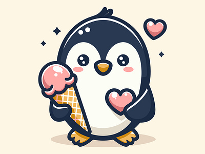 Chillin' Delight: The Cool Penguin with an Ice Cream Cone happy