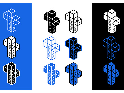 Preacher Lab blue blue print brand branding christian cross design gridline identity lab logo minimal preacher shapes vector