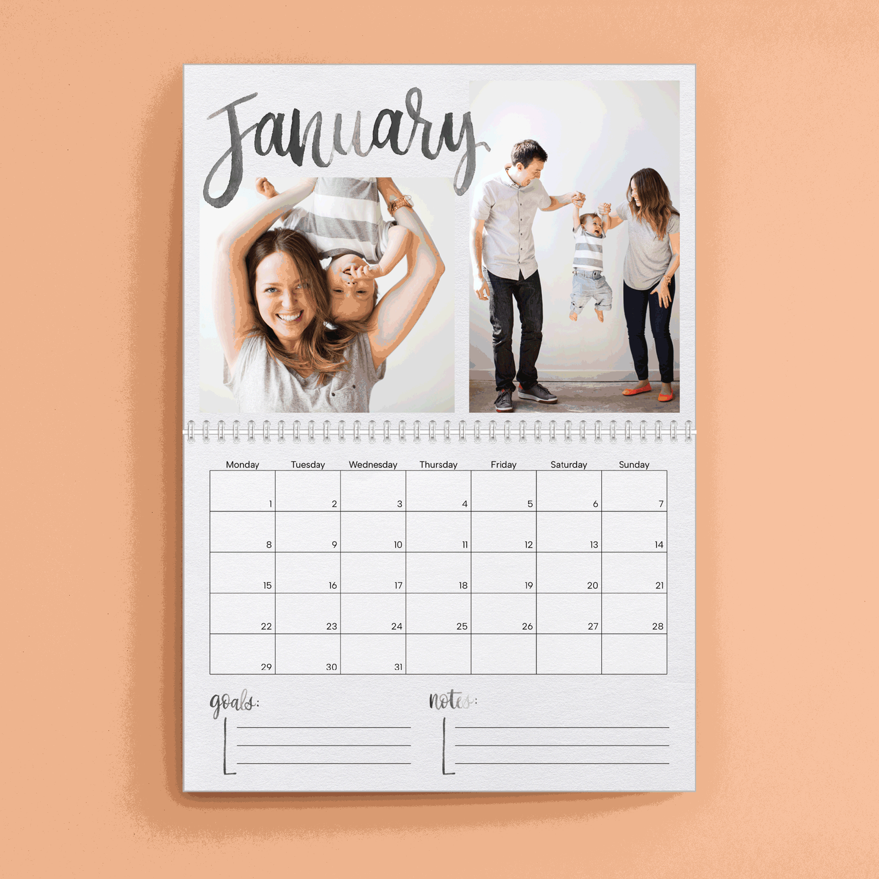 Calendar / Watercolor Script - Black and White black and white calendar graphic design script watercolor