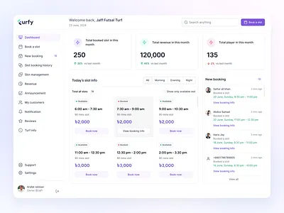 Booking - Turf Field Booking Dashboard afnan clean dashboard design product design sports trending ui ux web