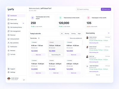 Booking - Turf Field Booking Dashboard afnan clean dashboard design product design sports trending ui ux web