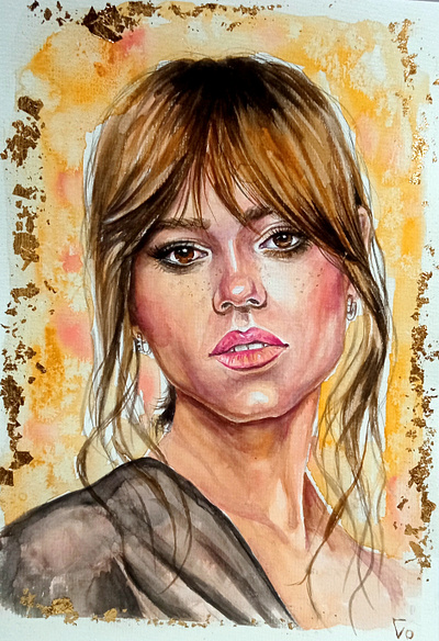Hand-Painted Watercolor Portrait of Jenna Ortega (Wednesday art hand painted jenna painting portrait watercolor wednesday woman
