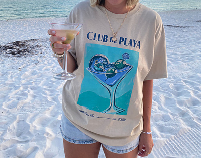 Club de Playa Illustration apparel design florida illustration martini tshirt vintage