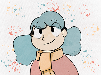 Adult Hilda art character colored digital procreate watercolor