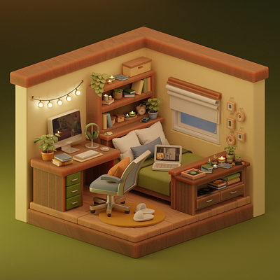 Cozy Isometric Bedroom Rendered on Cycles Blender 3.5 3d art 3d design 3d modeling