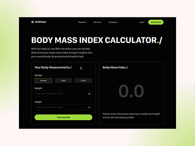 BMI Calculator Concept animation black calculator green minimalism minimalistic style neon product design ui ux web design
