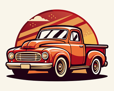 Classic American Truck Illustration american truck classic truck colorful illustration flat illustration graphic design illustration modern illustration muscle car retro illustration tshirt design