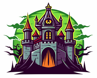 Colorful Haunted Castle Illustration architecture building castle illustration colorful illustration flat illustration graphic design haunted castle haunted house illustration modern illustration