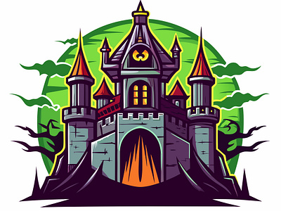 Colorful Haunted Castle Illustration architecture building castle illustration colorful illustration flat illustration graphic design haunted castle haunted house illustration modern illustration