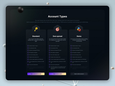 Account Types acount pricing type ui ux