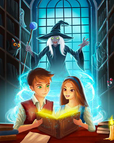 The Bewitched Book art artwork book cat characters digital art digital illustration drawing ghost illustration kids illustration magic procreate witch