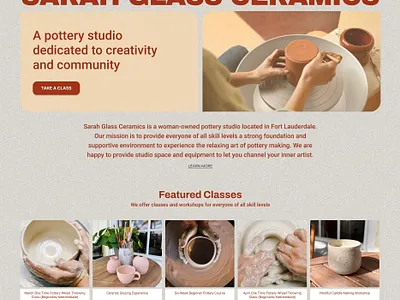 Project: Sarah Glass Ceramics Studio Website design first screen ui