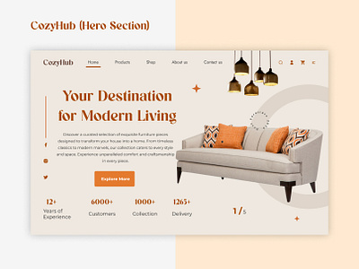 Furniture Website Design ( Hero Section) awesome hero section business landing page template design web e commerce store e commerce web design finance furniture website design hero section landing page landing page template landing pagedesign marketing online store ui uiux web design