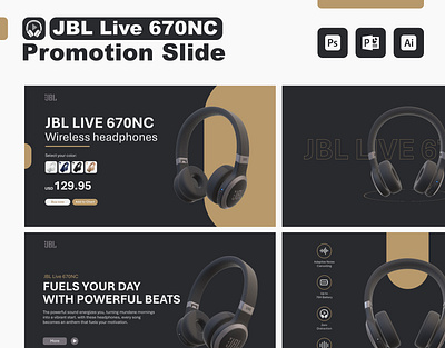 Captivating PowerPoint Promotion Slides for JBL Live 670NC audio products branding consumer electronics creative presentation engaging presentations graphic design jbl live 670nc marketing slides modern design powerpoint presentation design product promotion slide design tech presentation visual communication