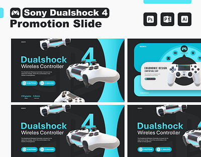 Captivating PowerPoint Promotion Slides for DualShock 4 branding consumer electronics creative presentation dualshock 4 engaging presentations gaming accessories gaming presentation graphic design marketing slides modern design powerpoint presentation design product promotion slide design visual communication