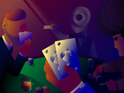 Robots among us. 7 cards gradient illustration illustrator man poker robot suit table