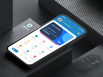 QBank - Banking & Money Management App UI Kit app dessign bank banking app banner branding creypto illustration moneytrensfer payment app trading ui uikit ux widgets