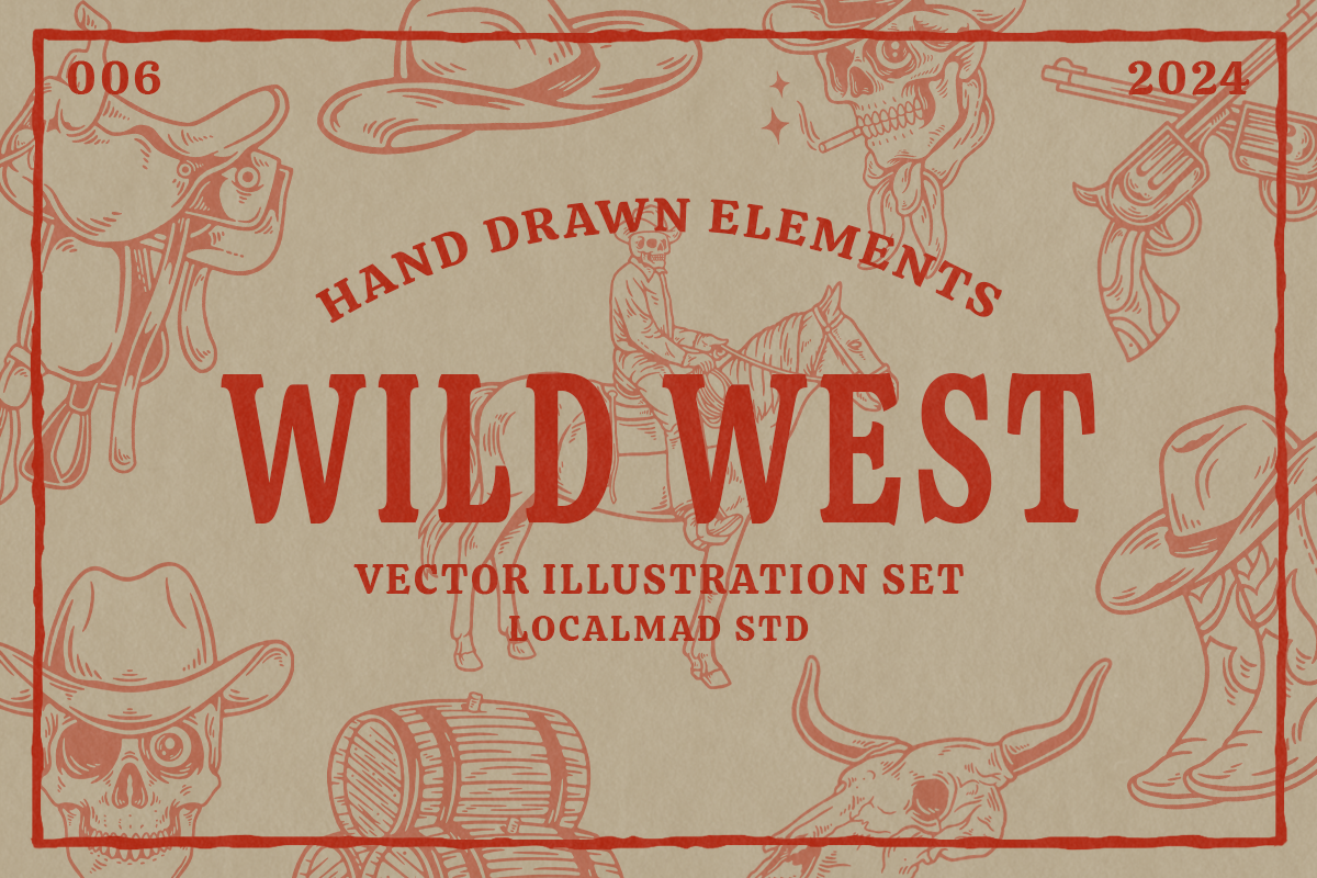 Wild West Vector Illustrations apparel design artwork branding cowboy cowboyhat illustration skull tshirt design vector western wild wildwest
