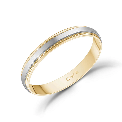 3mm 14K Gold Matte Brushed Flat Milgrain Comfort Fit Wedding Ban wedding band