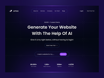 Umso-Website Hero Section Page Redesign ai build website color dark mode design dribbble figma generate website gradient color hero page interface redesign saas ui umso warm gradient web design web3 website website builder