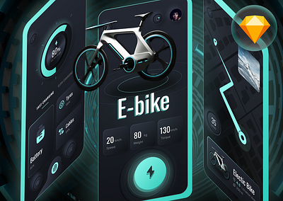 E-bike App app bike dark mode e bike mobile phone sketch ui ui design uiux ux